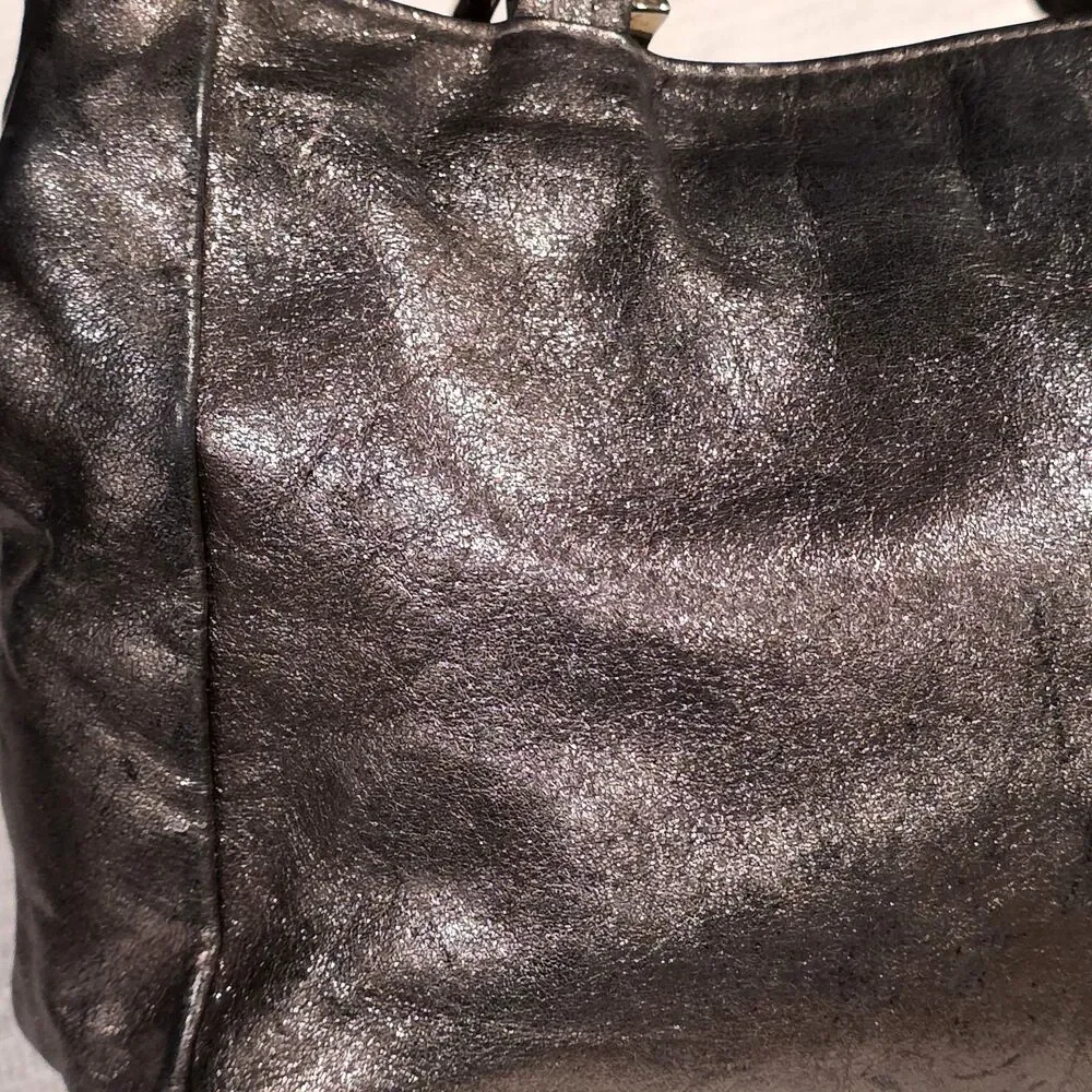 Vintage SHS Metallic Black Textured Leather Multi-Zip Shoulder Bag